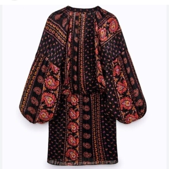 Zara Paisley Floral Print Blouson  Mini Dress size M. NWT - Picture 2 of 9